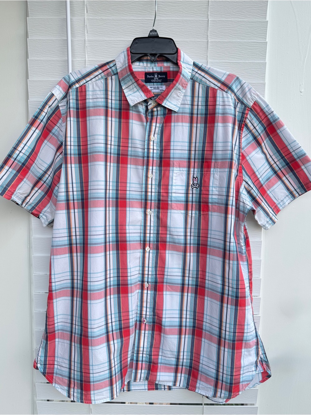 Psycho Bunny Mens 2XL Plaid Button Front Shirt Short Sleeve Pima Cotton Peru